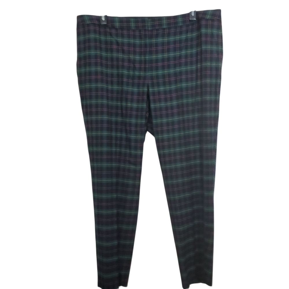 NWT Talbots Hampshire Ankle Pants Highland Green Plaid 20W Preppy Wool Blend